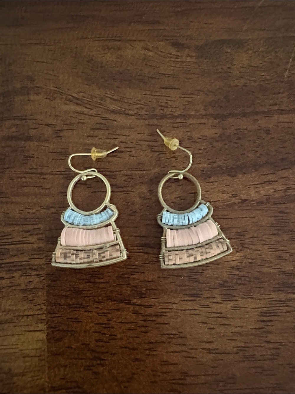 Gold-Tone Pink & Blue Layered Drop Earrings